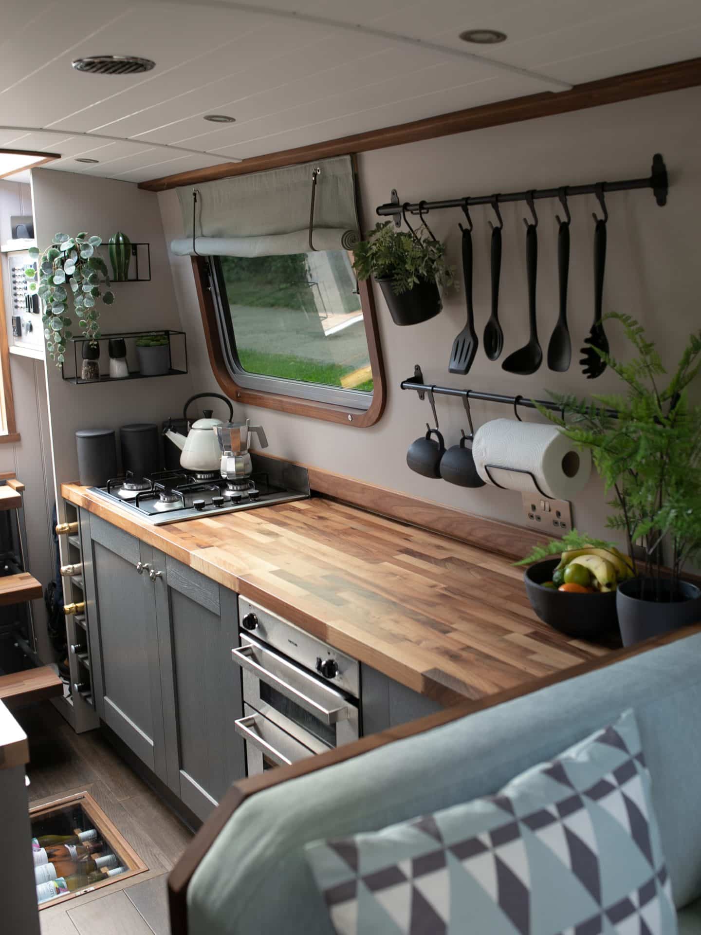 custom canal boat build interior galley