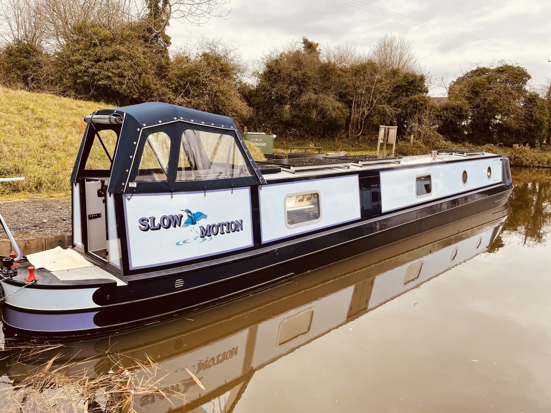 rear view 'slow motion' hand painted custom canal boat exterior