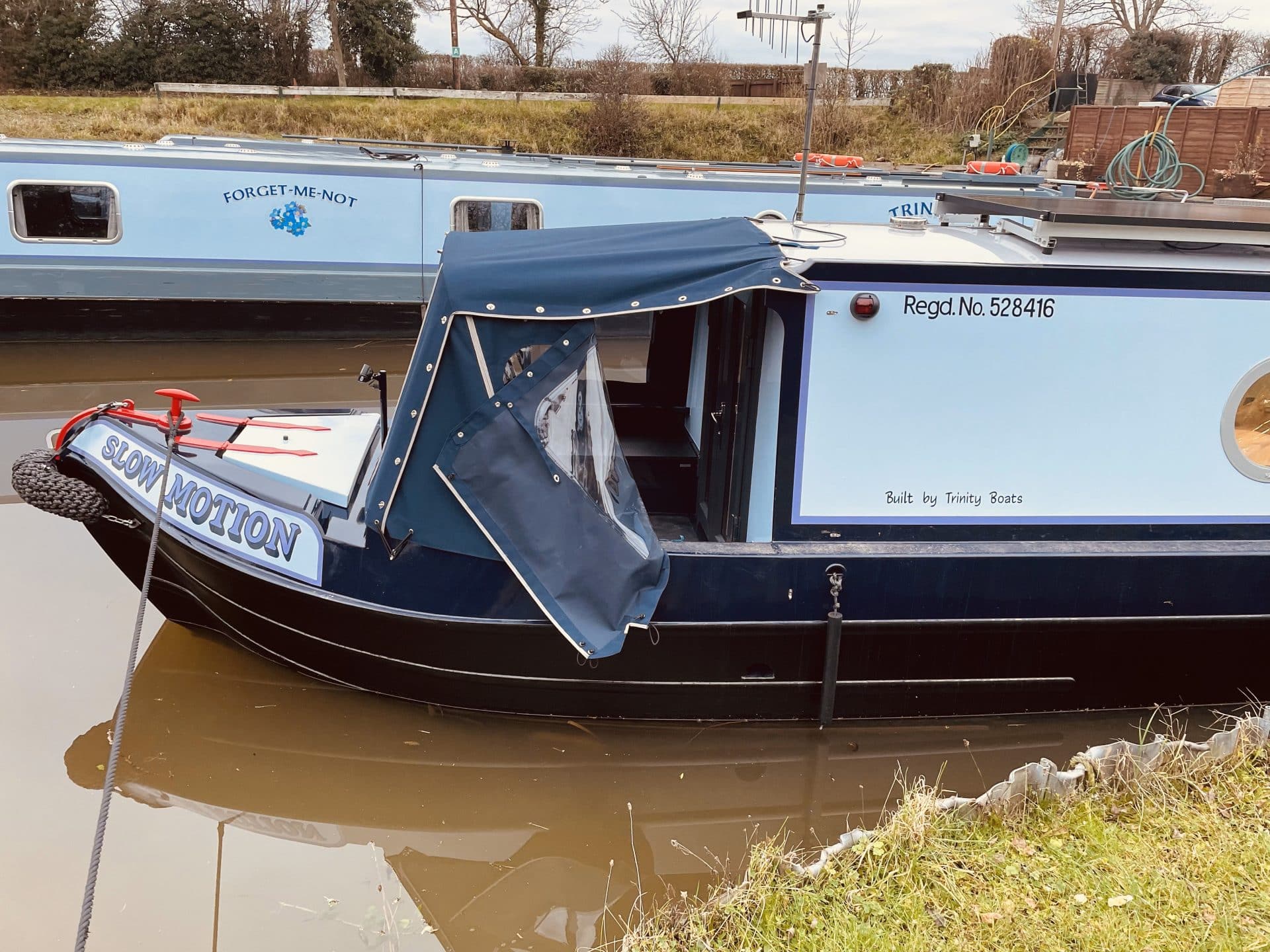 rear 'slow motion' hand painted custom canal boat exterior