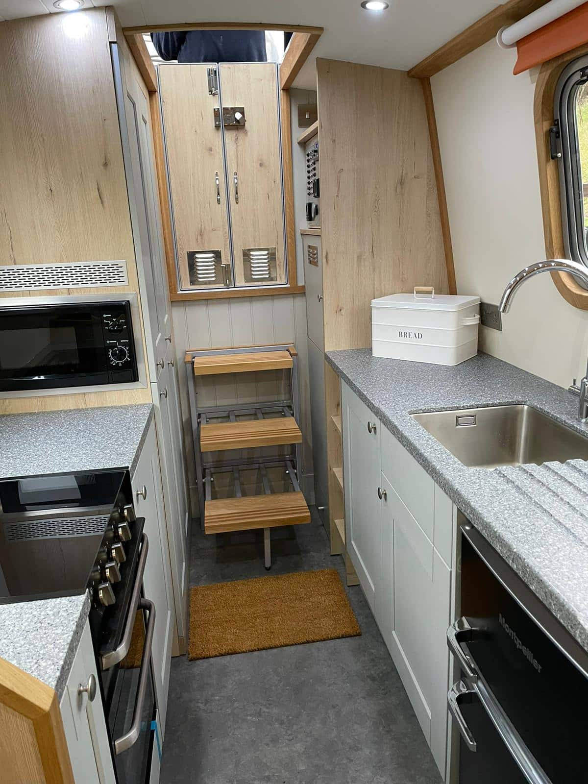 custom barge new boat build interior kitchen