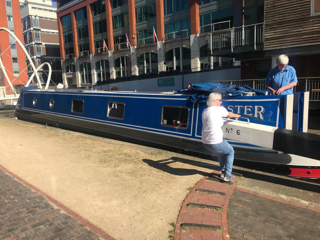 'Master H' custom barge new boat build navigating canal locks